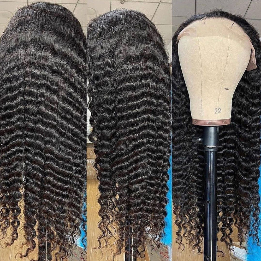 Deep Wave Preplucked Virgin Hair 13x6 HD Lace Front Wig Fake Scalp