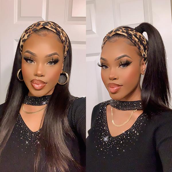 Silky Straight Headband Wigs Glueless Human Hair Wigs