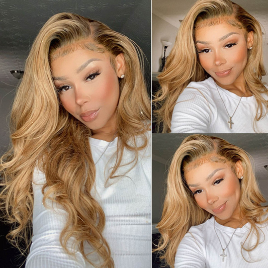 Ombre Honey Blonde 360 Preplucked New Hairline Body Wave Lace Wig