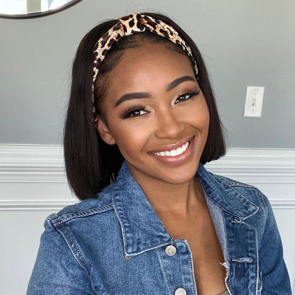Straight Bob Headband Wigs Glueless Human Hair Wigs