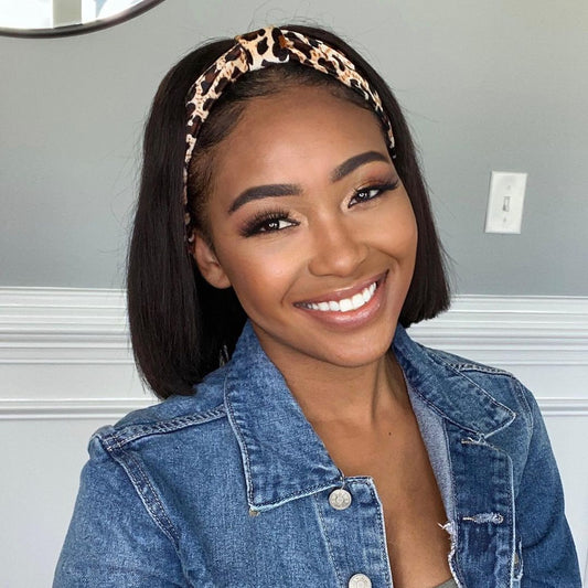 Straight Bob Headband Wigs Glueless Human Hair Wigs