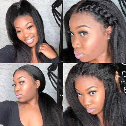 Kinky Straight Preplucked Virgin Hair 360 Lace Front Wig 