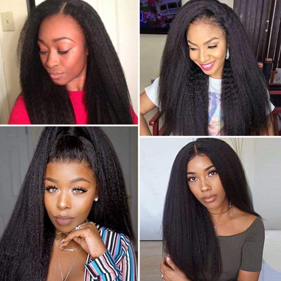 Kinky Straight Preplucked Virgin Hair 360 Lace Front Wig 