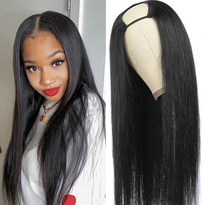 U Part Glueless Silky Straight Human Hair Wig