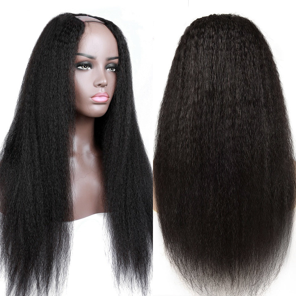 U Part Glueless Kinky Straight Human Hair Wig