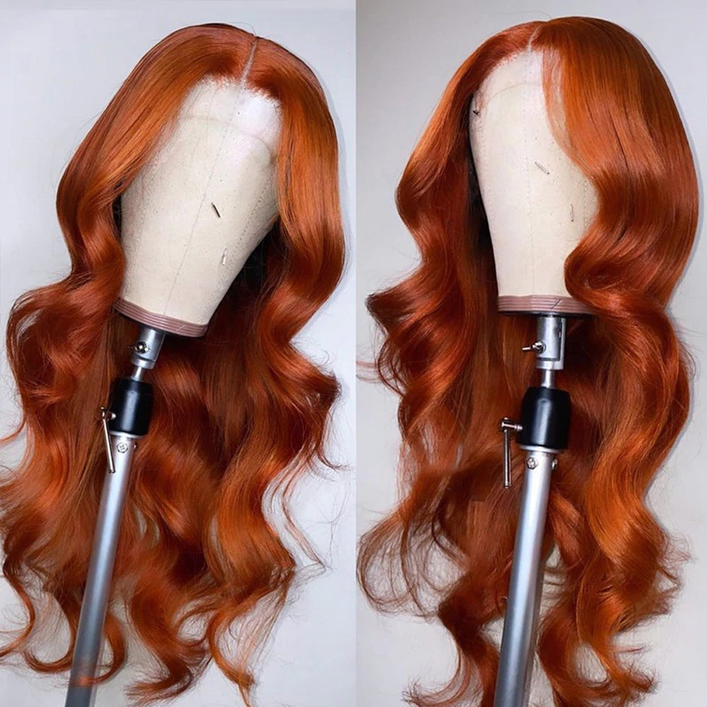 SUNSET ORANGE GINGER ORANGE Body Wave PRE-PLUCKED LACE FRONT HUMAN HAIR WIG