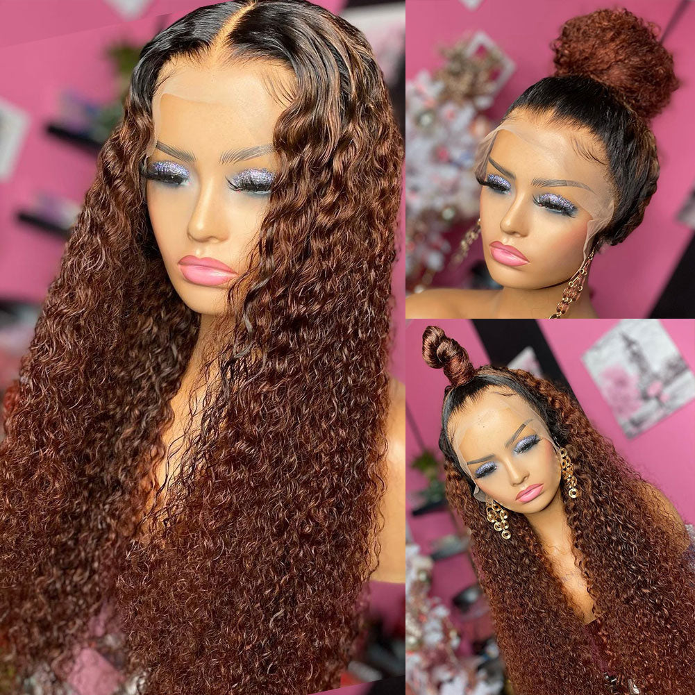 Ombre Brown 360 Preplucked New Hairline Curly Lace Wig