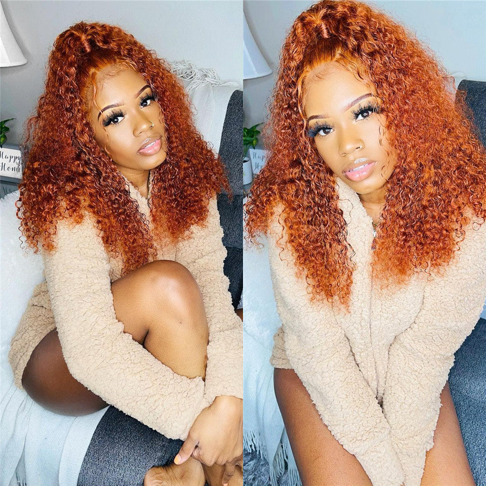 SUNSET ORANGE GINGER ORANGE CURLY PRE-PLUCKED LACE FRONT HUMAN HAIR WIG