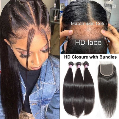 Swiss Lace HD Lace 5x5 Closure With Bundles Straight 3 
