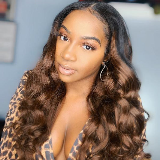 U Part Glueless Precolored Brown Human Hair Wig