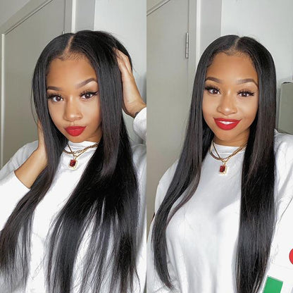 U Part Glueless Silky Straight Human Hair Wig