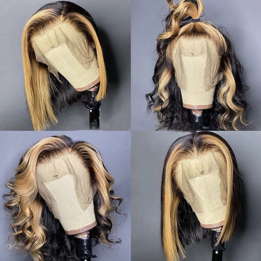 13X4 BLONDE HIGHLIGHT PRE-PLUCKED FAKE SCALP LACE FRONT WIG