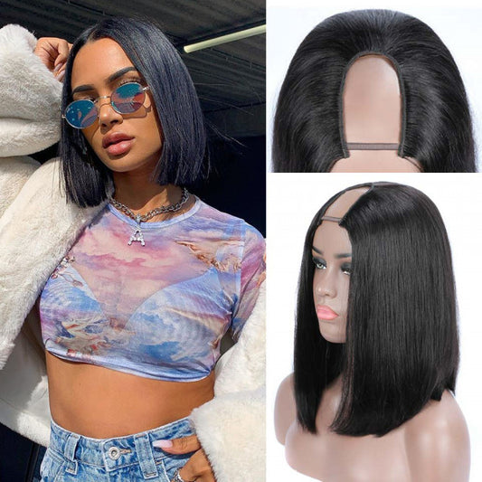 U Part Glueless Bob Wig Human Hair Wig