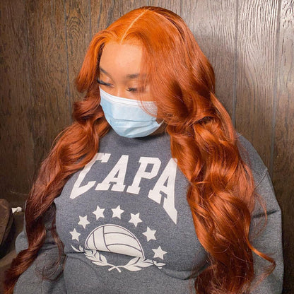 SUNSET ORANGE GINGER ORANGE Body Wave PRE-PLUCKED LACE FRONT HUMAN HAIR WIG